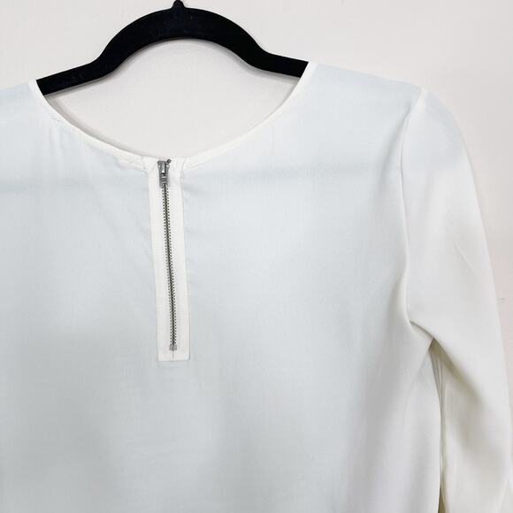 LOFT XSmall XS Cream Gray Tweed Front Mixed Media Long Sleeve Blouse Top Scoop - Picture 6 of 9